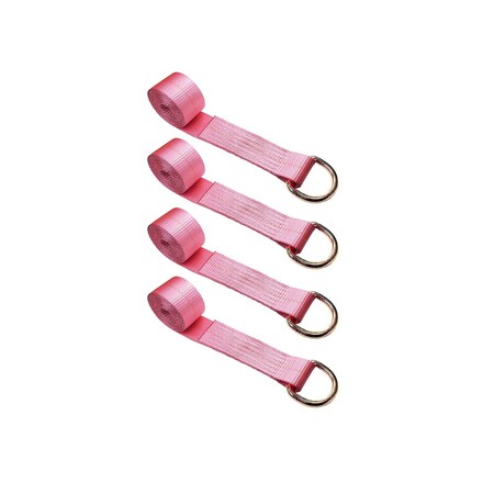 Tie 4 Safe 2" x 10' Lasso Strap w/ D Ring Auto Tie Down Wheel Lift Tow Truck Trailer Pink, 4PK TWS21-510-W27-PK-C-4